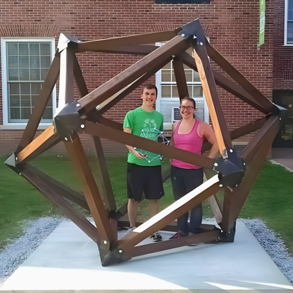 Jonathan Doane and Alicia Quijano with the Icosahedron Sculpture
