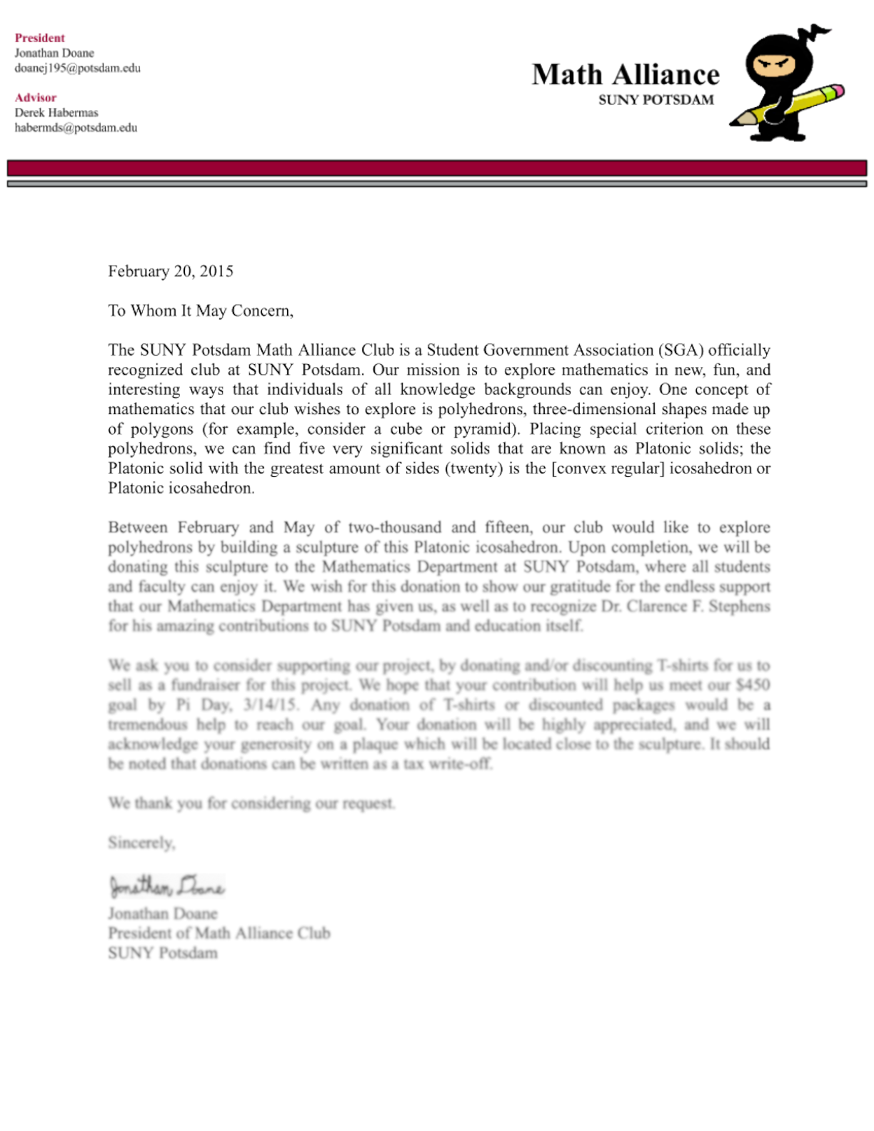 Excerpt from Math Alliance's communication with Great Northern