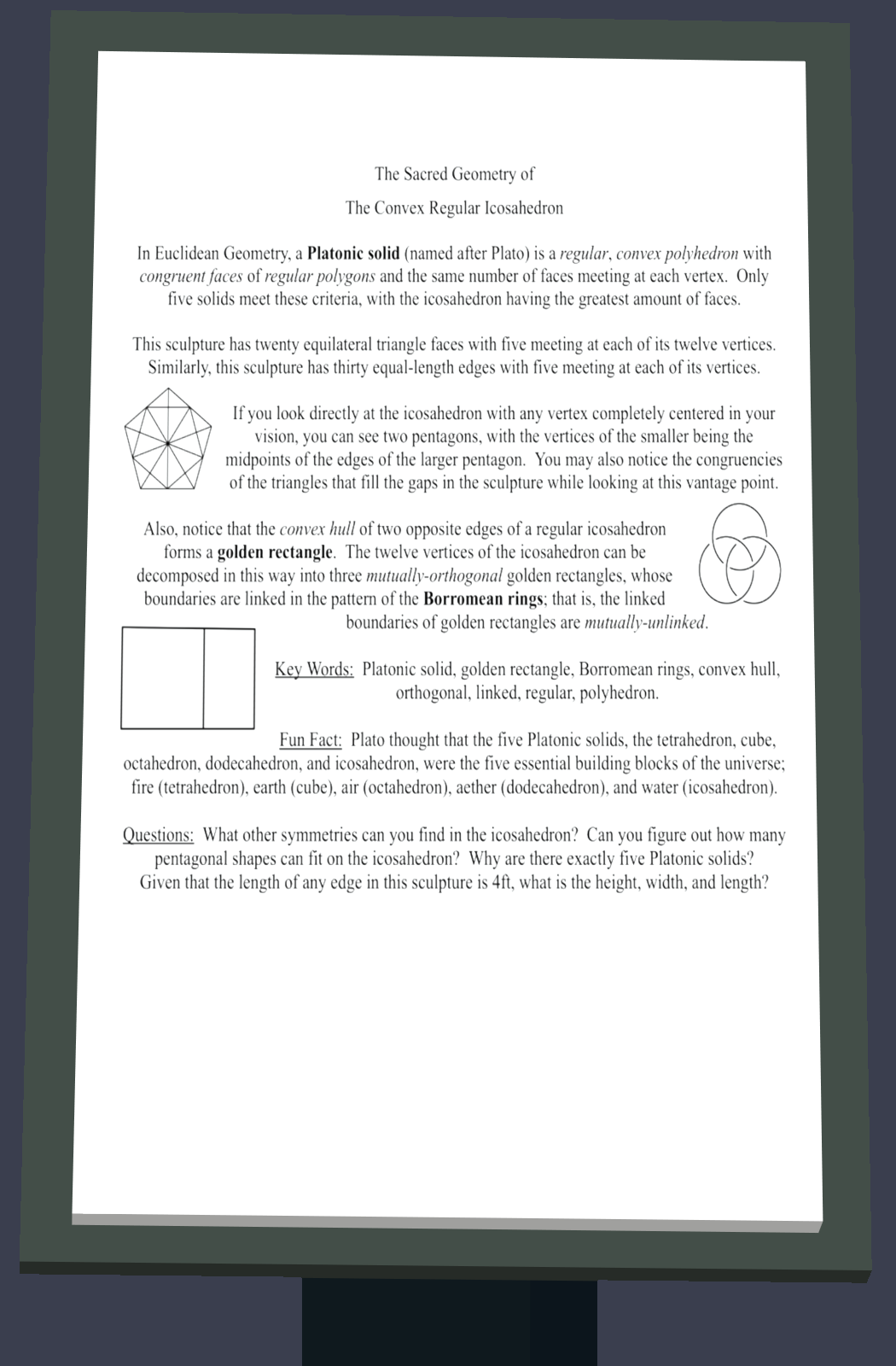 Plaques with geometric properties and inspiration